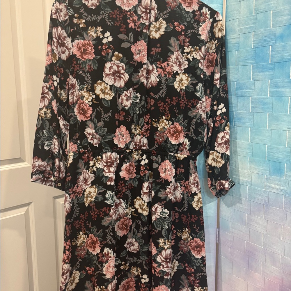 DR2 Black Dress with Pink and White Floral Design